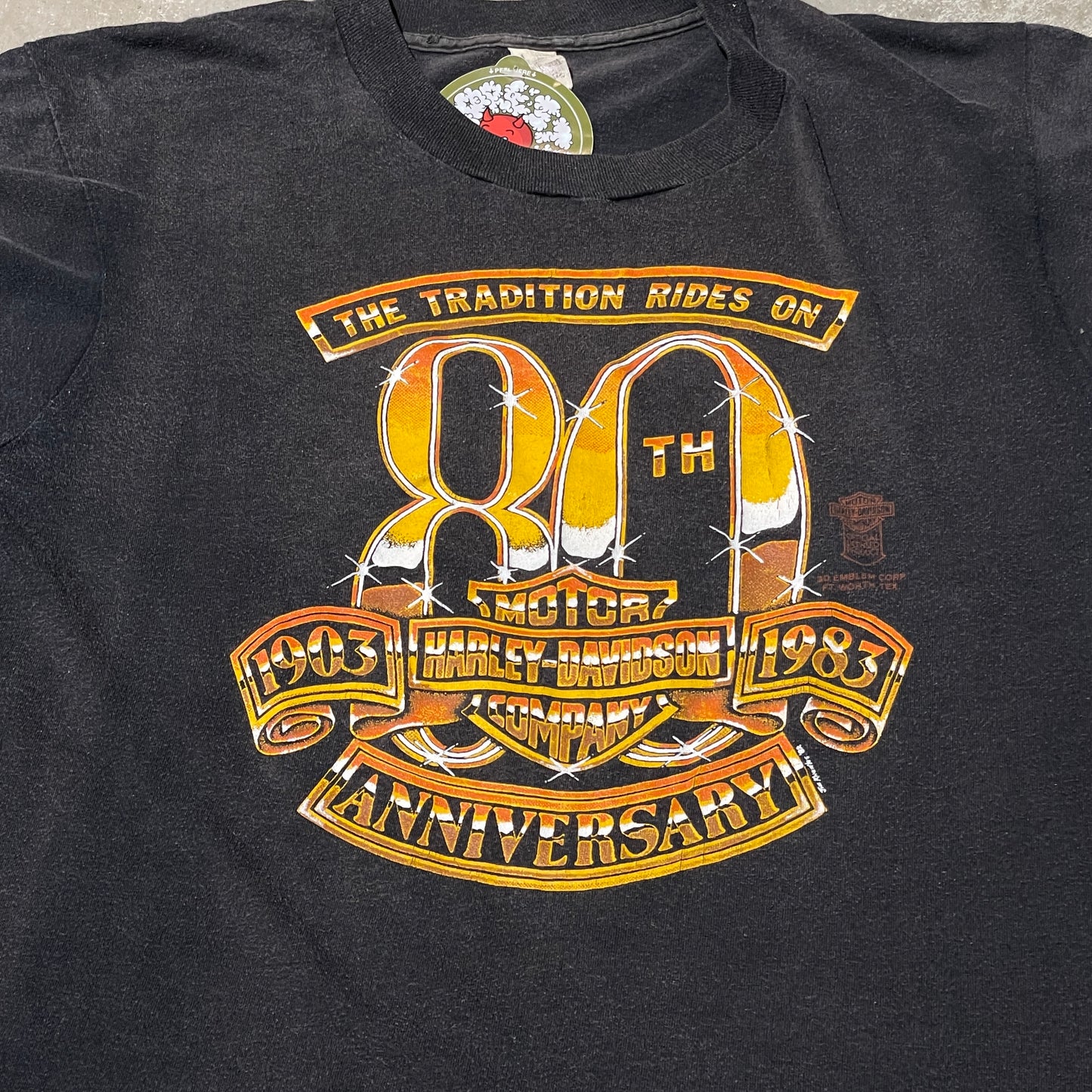 Vintage 80s 3D Emblem Harley 80th Anniversary Tee