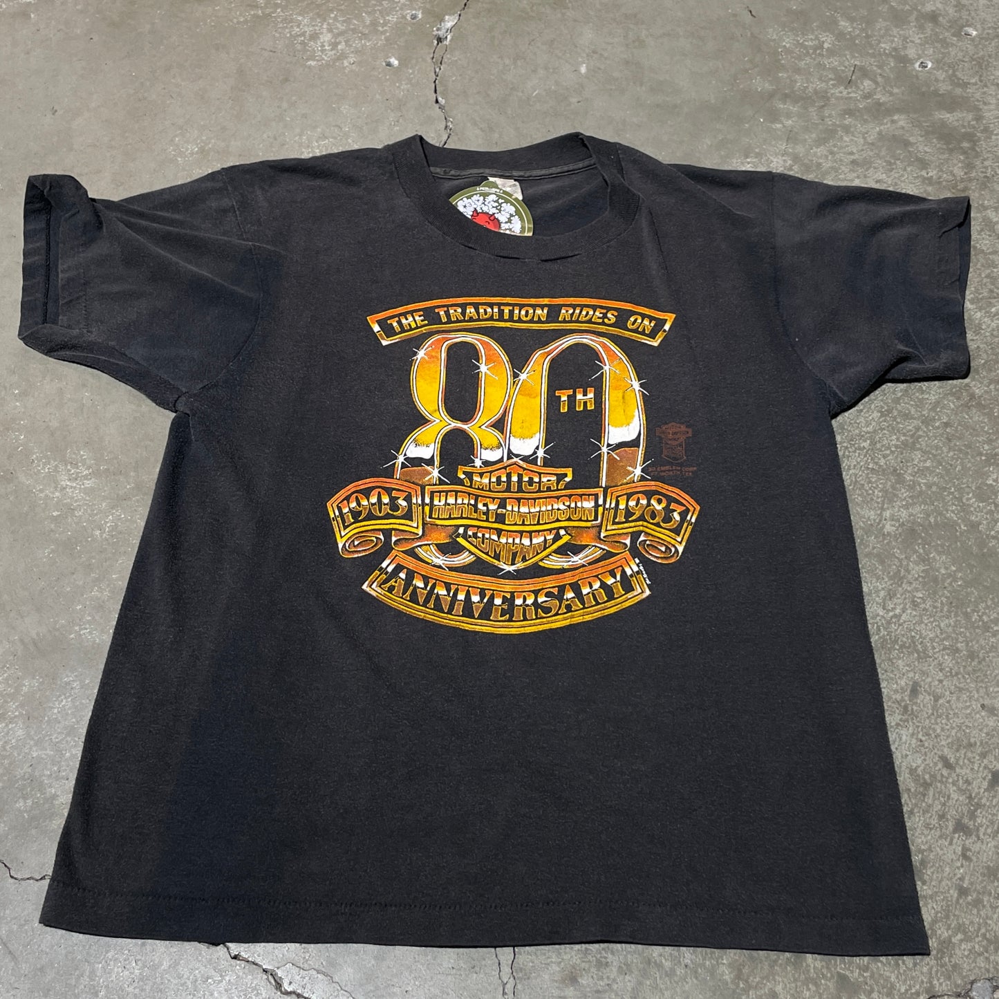 Vintage 80s 3D Emblem Harley 80th Anniversary Tee