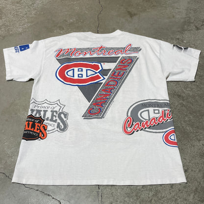 Vintage 90s Montreal 1991 Bulletin All Over Print Tee