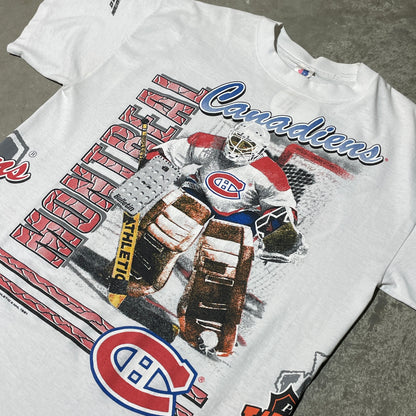 Vintage 90s Montreal 1991 Bulletin All Over Print Tee