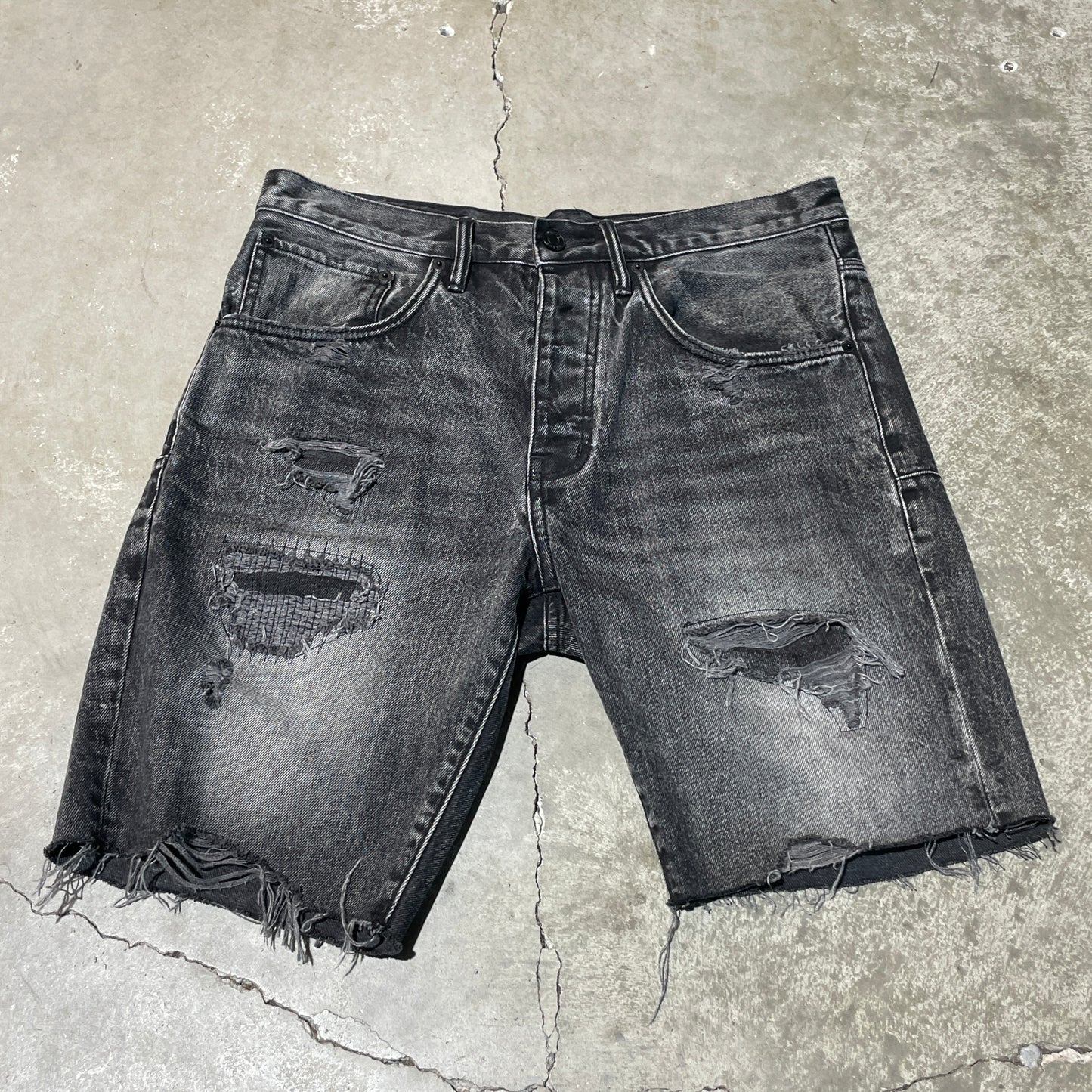 Purple Brand Black Distressed Cut Off Shorts