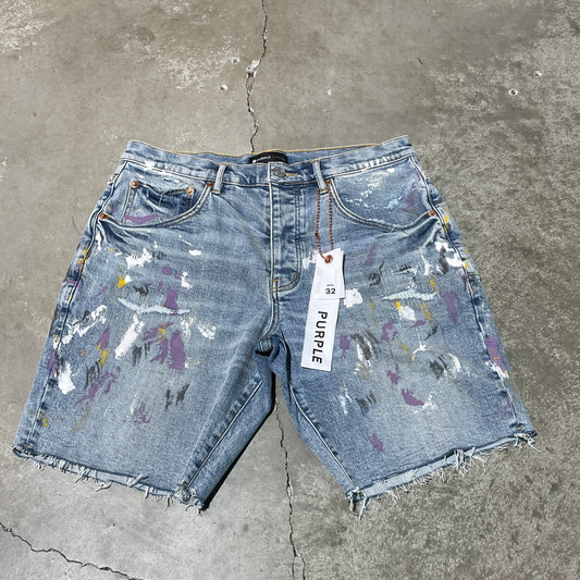 Purple Brand Pain Splatter Denim Shorts