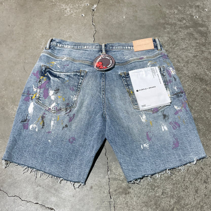 Purple Brand Pain Splatter Denim Shorts