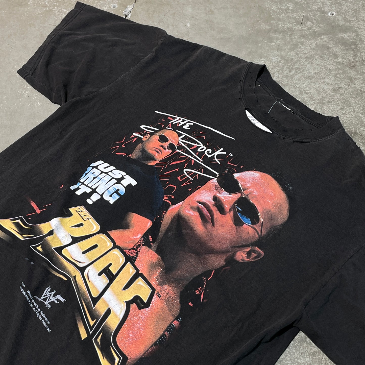 Vintage 2001 The Rock WWF Tee Heavily Distressed